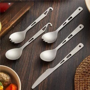 2PCS Pure Titanium Spoon Knife Spork Bottle Opener Camping Tableware Lightweight - Picture 1 of 13