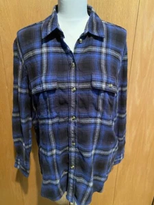 American Eagle Outfitters AE Blue Oversized Fit Plaid Flannel top Shirt Small - Picture 1 of 3