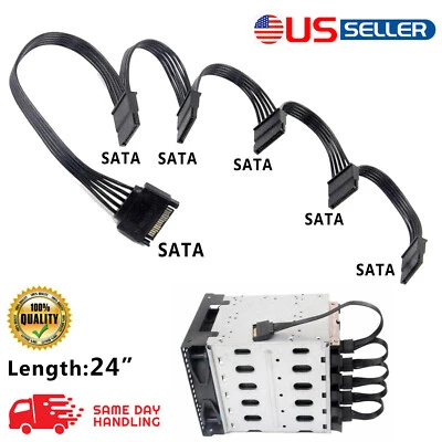 SATA Power 15 Pin 1 Male To 5 Female Splitter Hard Drive Cable for HDD SSD - Image 1 of 4
