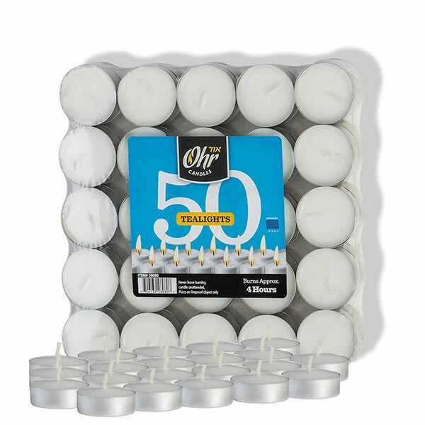 Ohr Tea Light Candles - White, Unscented, 50 Bulk Pack