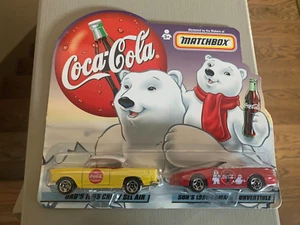 Coca-Cola Matchbox Cars Dad's 1955 Chevy Bel Air - Son's 1998 Camaro Convertible - Picture 1 of 4