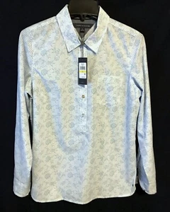 Women’s $70 Tommy Hilfiger Blue Sky Floral Striped Popover Shirt Size M NWT - Picture 1 of 7