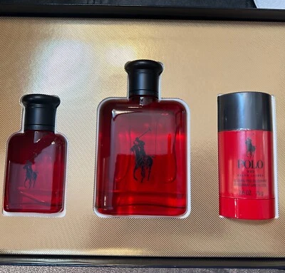 Ralph Lauren Men’s Polo Red  3 Piece Eau de Toilet Set 4.2 OZ 2.6 & 1.36 OZ New - Image 1 of 4