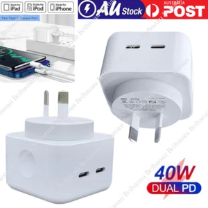 PD 40W Dual USB-C Fast Charging Wall Charger AU Adapter For iPhone iPad Samsung - Picture 1 of 13