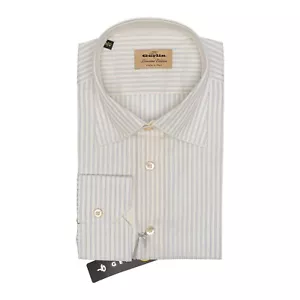 $690 LUJO GERLÍN Camisa Beige a Rayas ALUMO Algodón 16 - 41 1Q ZILLI - Imagen 1 de 3