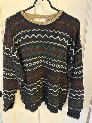 Suéter de algodón vintage Bill Blass para hombre M enmarcado a mano EE. UU. tejido geométrico Foto 1 de 4