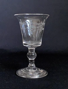 Antique c1730s George II Crystal Etched Grape Vines Gin Spirit Glass Folded Foot - Picture 1 of 19