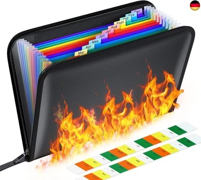 BESUCHE DEN THINKTEX-STORE Feuerfeste Dokumentenmappe 13 Fächern, A4 Ordner/Wasserfest Dokumententasche,