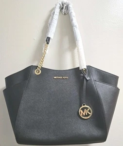 MICHAEL KORS JET SET TRAVEL LARGE SHOULDER CHAIN TOTE BAG MK BLACK - Bild 1 von 5