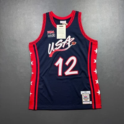 Camiseta deportiva de baloncesto 100 % auténtica John Stockton Mitchell Ness 1996 EE. UU. talla 44 L Foto 1 de 4