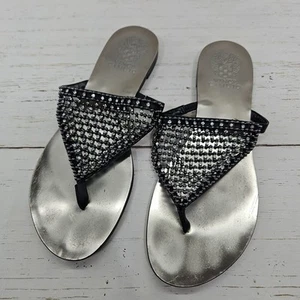 Vince Camuto Size 7.5 Black White Beaded Flip Flop Flat Sandal - Picture 1 of 8