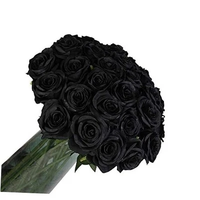  12 PCS Artificial Flowers Roses, Fake Silk Flower Long Stem Artificial Black - Image 1 of 4