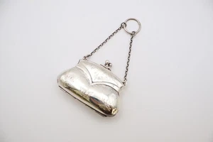 Cartera antigua pequeña de plata de ley para damas con sello Birmingham 1918 - Imagen 1 de 19