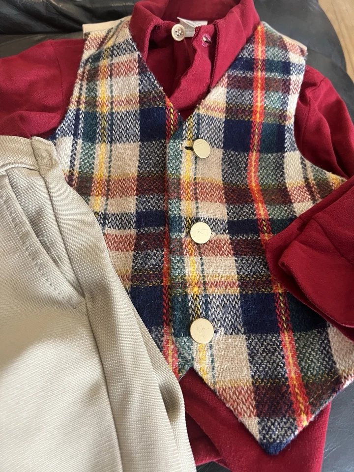 Conjunto de traje de 3 piezas vintage para niño pequeño Sears Robuck rojo vacaciones Navidad 2T 3T Foto 1 de 3