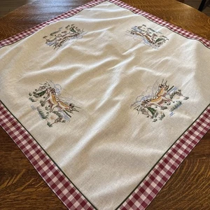 Vtg Style Table Topper W/Moose Mountain Theme Red/White Checkered Edges 33” x33” - Picture 1 of 10