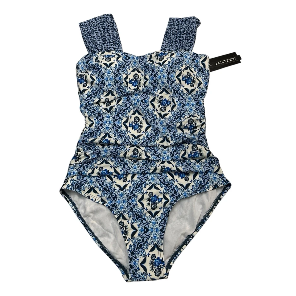 Traje de baño Jantzen para mujer 8 mezclado azul floral de una pieza preppy vacaciones en la playa Foto 1 de 4