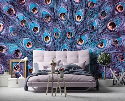 Peacock Feathers Wallpaper Mural 312x219 cm Complete 3 piece wall decor purple - Image 1 of 4