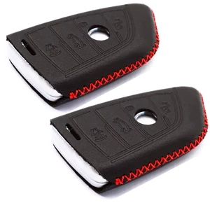 2Pcs Black Leather For BMW X1 X4 X5 X6 X7 5 7 Series Smart Cover Key Fob Bag - Picture 1 of 4
