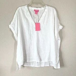 ISAAC MIZRAHI White Linen Tunic Blouse Top XL NEW Beach Boho Vacation Coastal - Picture 1 of 8