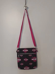 Harley Davidson Pink & Black Fabric Crossbody Purse VGUC! - Picture 1 of 7