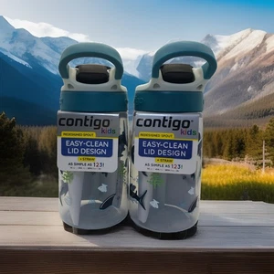 New Contigo Kid's 14 oz. Autospout Straw Water Bottle Sharks easy clean. 2 PACK - Picture 1 of 3