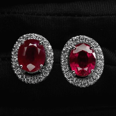 Серьги-гвоздики из стерлингового серебра 925 пробы с голубями кровавыми рубинами овальные 10 карат белое золото - Изображение 1 из 4