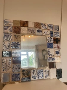 Espejo de pared cuadrado estilo Delph pintado a mano vintage de azulejos pesado - Imagen 1 de 7