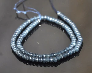 925 Silver Blue Sapphire Faceted Rondell Beads Necklace, Sapphire Beads 4mm bead - Picture 1 of 2