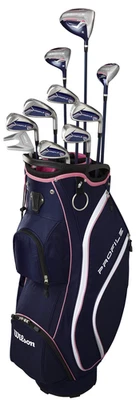 Left Hand Women Wilson Profile Navy/Pink with Cart Bag Complete Set Graphite New - Image 1 of 4
