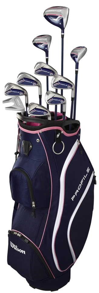 Left Hand Women Wilson Profile Navy/Pink with Cart Bag Complete Set Graphite New - Image 1 of 4
