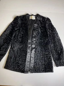 Vintage Caracul Black Fur Jacket Coat Cameo Room Persian Lamb Black Small S - Bild 1 von 11