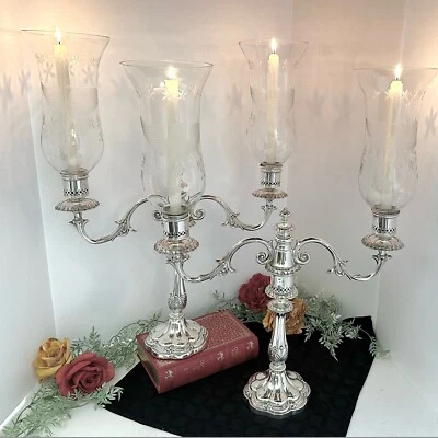 Antique Silver Plated Candelabras 19th c Federal Eagle 13 Colony Shade XL Pair * - Image 1 of 4
