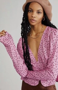 Free People Maye Printed Top Pretty Pink Size Large New - Picture 1 of 3