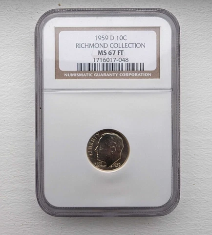 1959 D 10c Roosevelt Dime NGC MS 67 FT Ex: Richmond Collection Bright White Cover