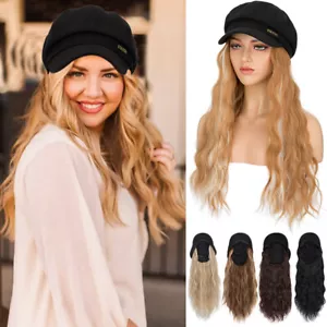 Mujeres Boina Sombrero Imitación Lana Gorra con Peluca Pelo Largo Agua Ondulado Pelo Newsboy - Imagen 1 de 70