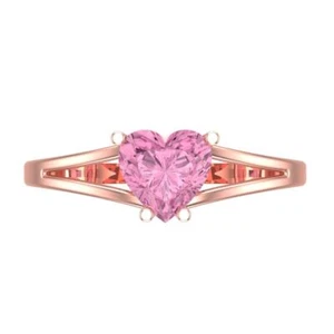 Verlobungsring 1,5 kt Herz geteilter Schaft rosa Hochzeit Versprechen 14 kt Rotgold - Bild 1 von 11
