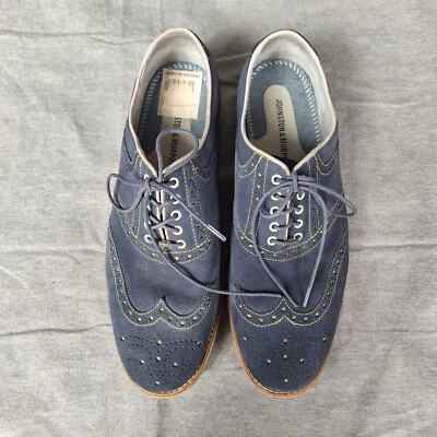 Zapatos Johnston & Murphy Para Hombre 10 1/2 M Azul Gamuza Punta de Ala Piel de Oveja Línea Amarilla Foto 1 de 4