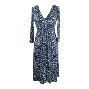Blue Jersey Dress Size 10 Soft Stretch Tie Back Ruched Gathered White - Picture 1 of 14