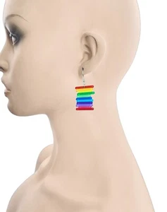2,25" lange süße lustige emaillierte bunte Regenbogen Stolz LGBTQI leichte Ohrringe - Bild 1 von 4