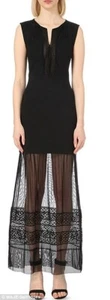 MAJE Black Crochet Lace Sheer Mesh Skirt Ponte Knit Maxi Dress 1 = Small 4/6 🖤 - Picture 1 of 11