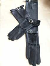 Handmade Women's Italian Napa Leather Lambskin Black Evening Unlined Gloves 