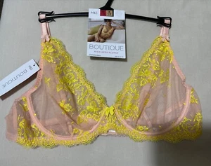 M&S BOUTIQUE FLORAL MESH & LACE UNDERWIRED HIGH APEX PLUNGE Bra YELLOW MIX 40B - Picture 1 of 9
