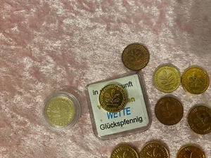 1 Pfennig vergoldet - Konvolut - Glückspfennig - Bild 1 von 5