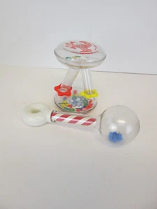 Vintage Johnson And Johnson Rattles Baby Toys Clear Red White Stripe Clown Star - Picture 1 of 7