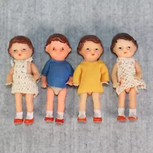 ARI GERMAN Vintage Miniature Dolls House Rubber 4x Girl Child Dressed Dolls Lot - Bild 1 von 18