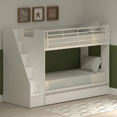 Bunk Bed With Trundle - Storage Stairs - Single - Pullout Guest Bed Underneath - Image 1 of 4