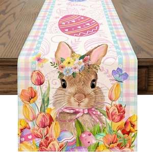 Easter Table Runner 72 Inch Easter Bunny Eggs Table Runner Buffalo Plaid Check D - Picture 1 of 12