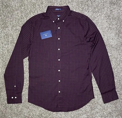 Camisa de Vestir GANT Oxford Manga Larga Con Botones Rojo Oscuro Ajustada Para Hombres Mediana Nueva Foto 1 de 4