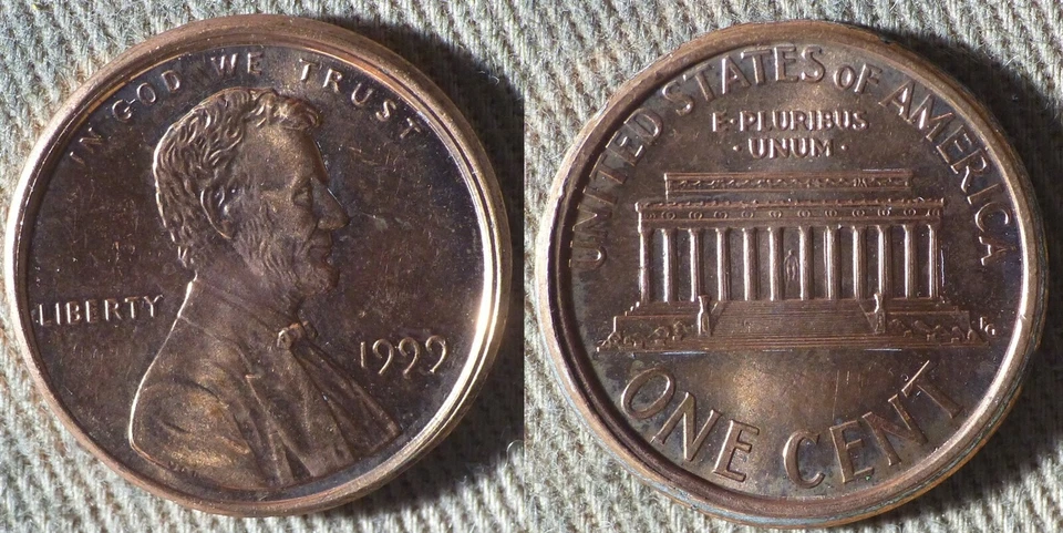 Errors : 1999 Cent " Proof " Planchet ? RR Rim On Type I Planchet IREC329 - Image 1 of 1