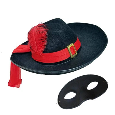 Black Three Musketeers Hat with Zolo Eye Mask Costume Set - Image 1 of 4